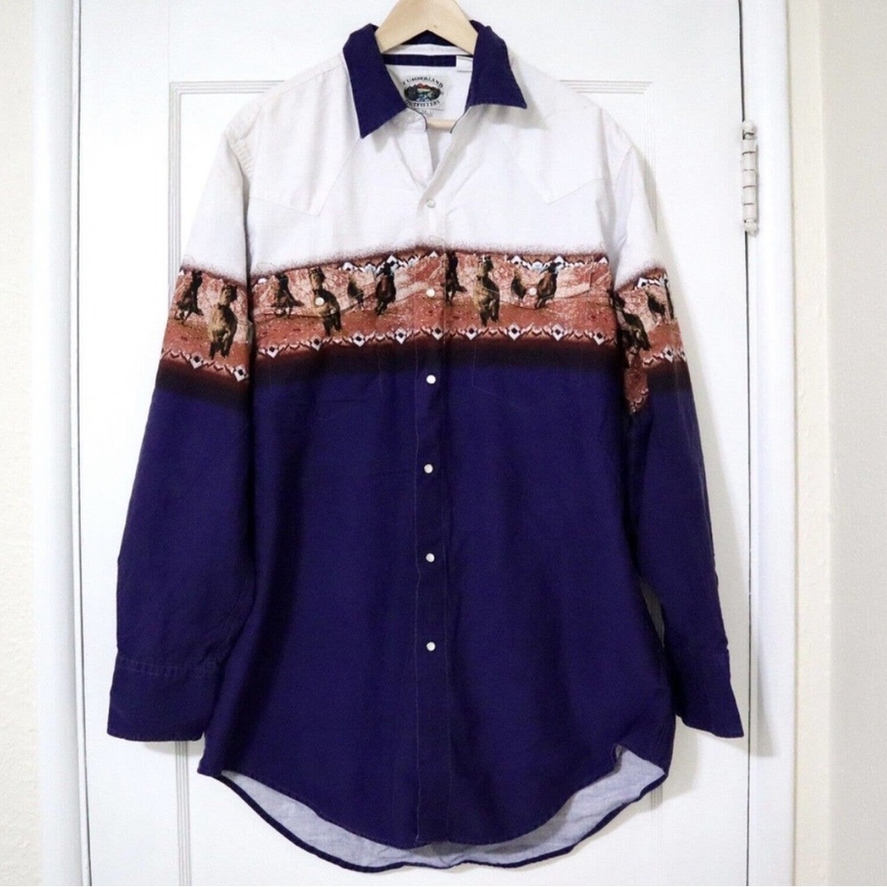 Vintage Cumberland Outfitters Western Cowboy Pearl Snaps Button Up Shirt Size XL